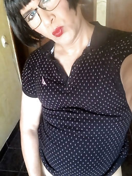 Chubby submissive wearing chastity device - 8 images